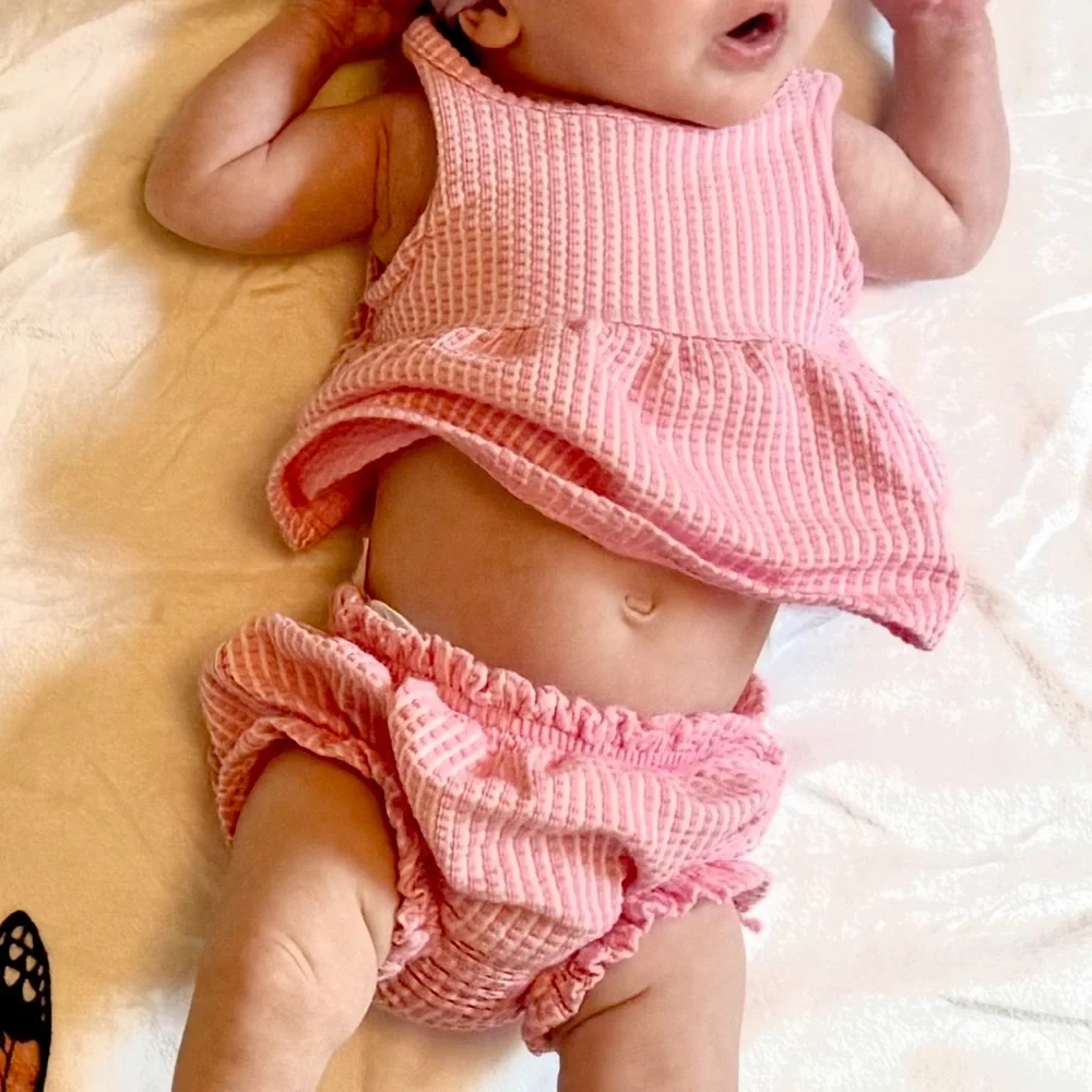 Pink Waffle Knit 2-Piece Set, Newborn